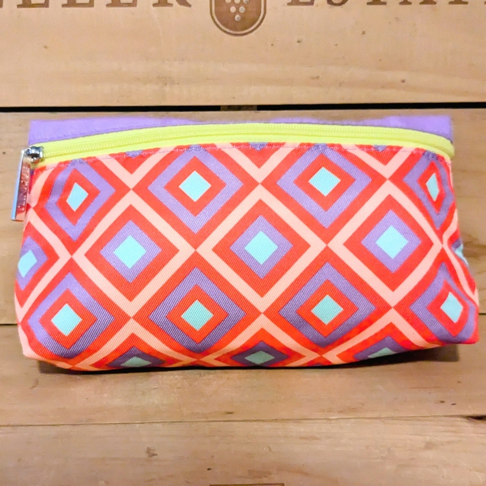 Clinique Cosmetic Pouch in Coral, Lavender & Yellow
